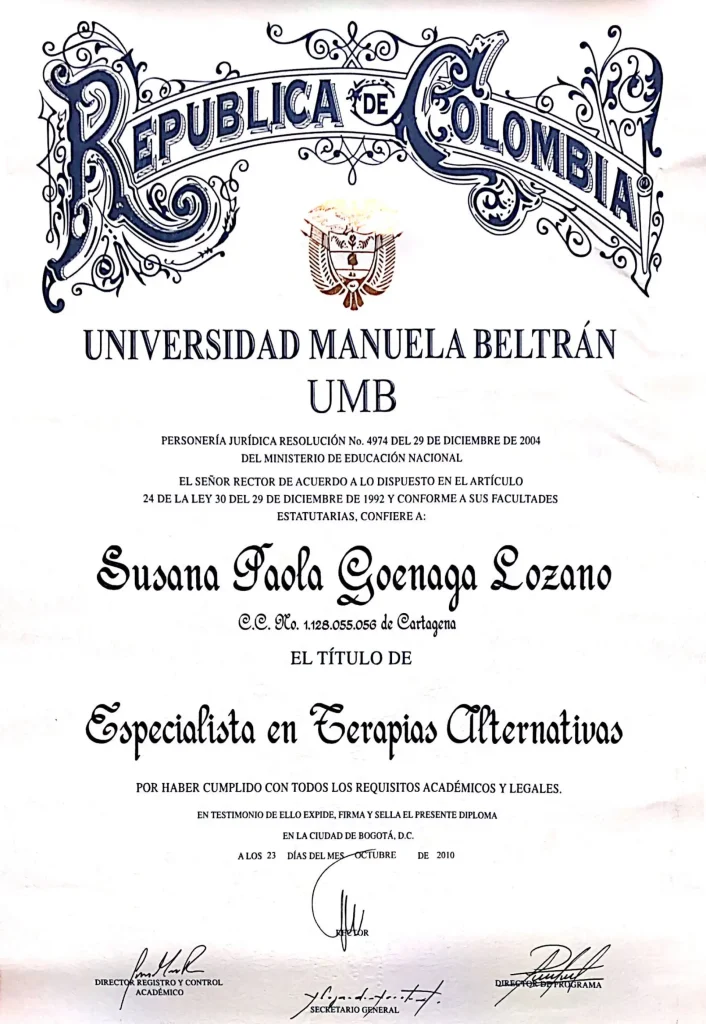 Especialista en Terapias Alternativas en Universidad Manuela Beltrán Colombia